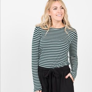 Long sleeve tee - Hunter Green/Ivory Strip